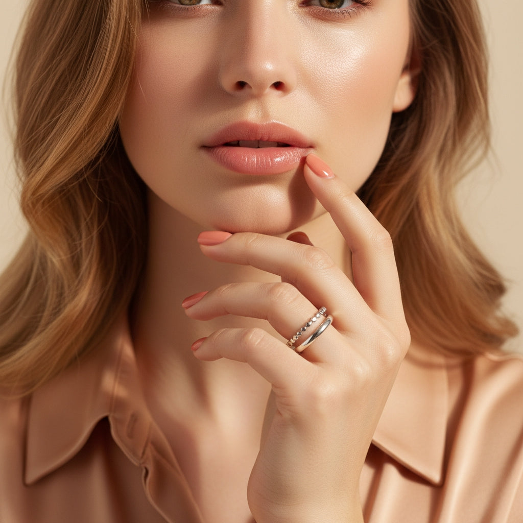 TIFFANY Double Stacked Beaded Silver Ring | THE HUBBELL COLLECTIVE