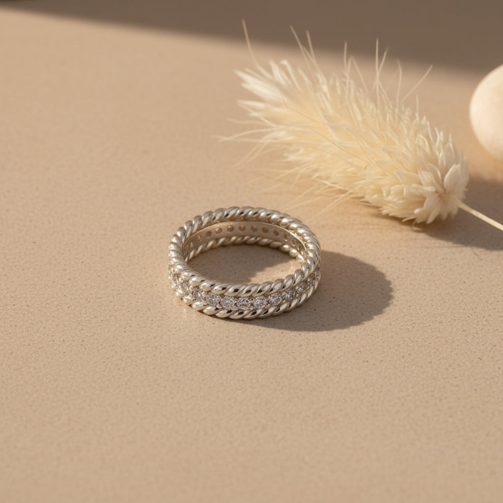 925 Sterling Silver Rope Edge Crystal Band Ring | THE HUBBELL COLLECTIVE