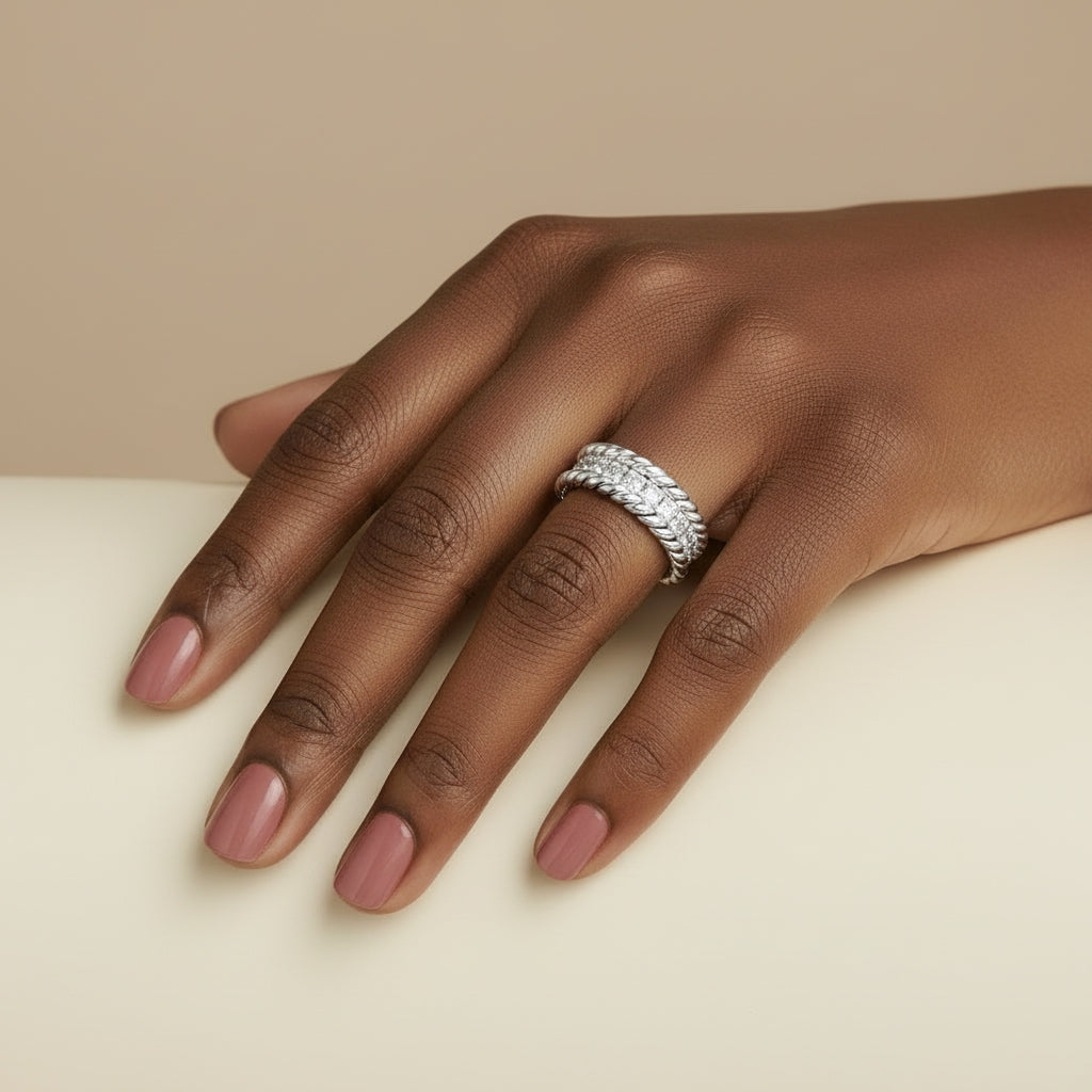 925 Sterling Silver Rope Edge Crystal Band Ring | THE HUBBELL COLLECTIVE