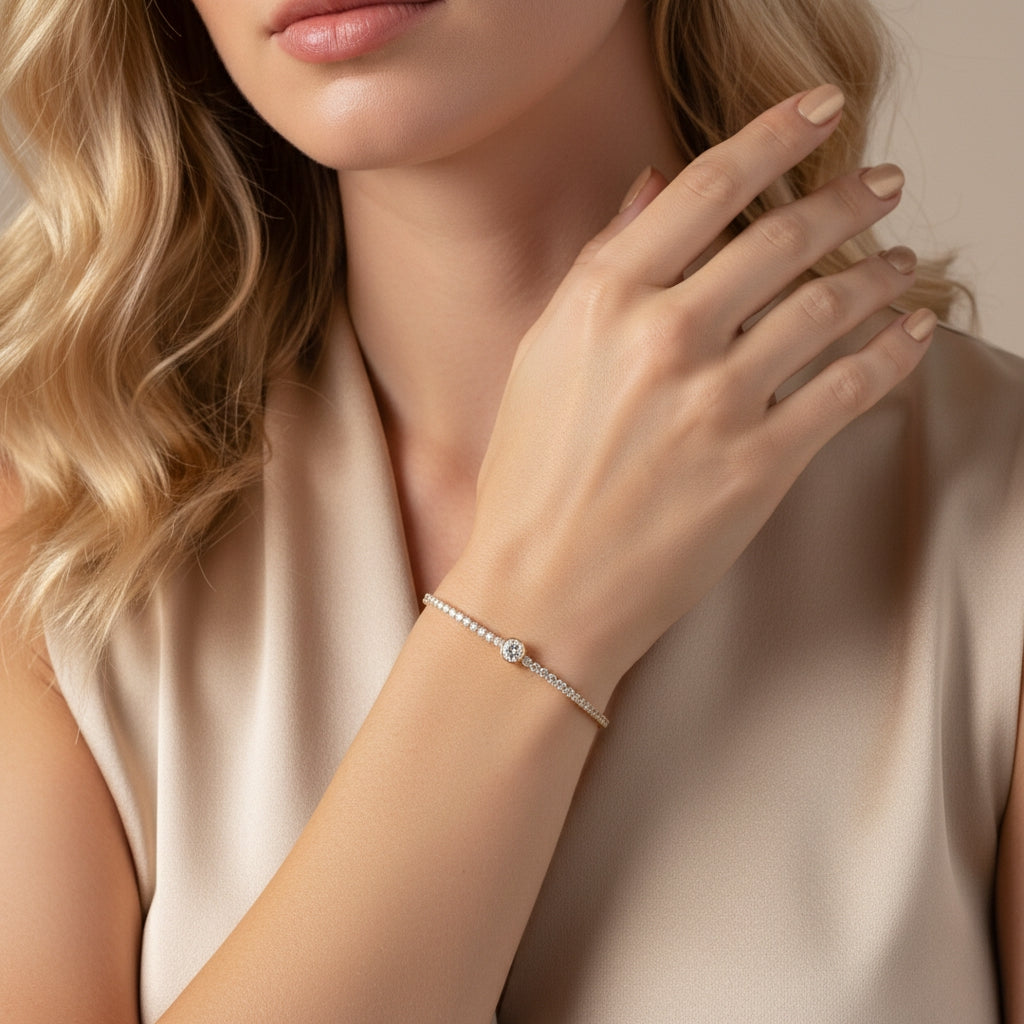 Luxury Zirconia Tennis Bracelet in 18K Gold | THE HUBBELL COLLECTIVE