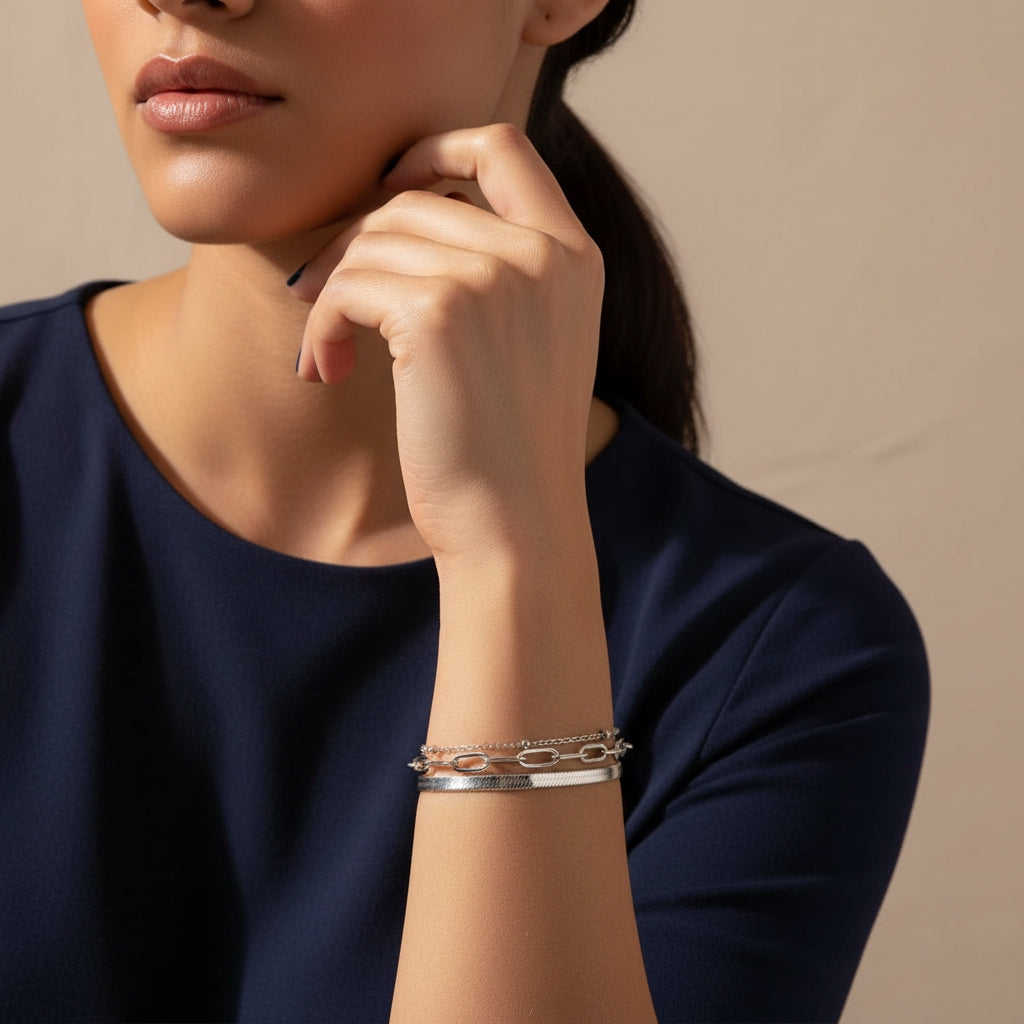 Reineda Triple Stacked White Gold Bracelet | THE HUBBELL COLLECTIVE