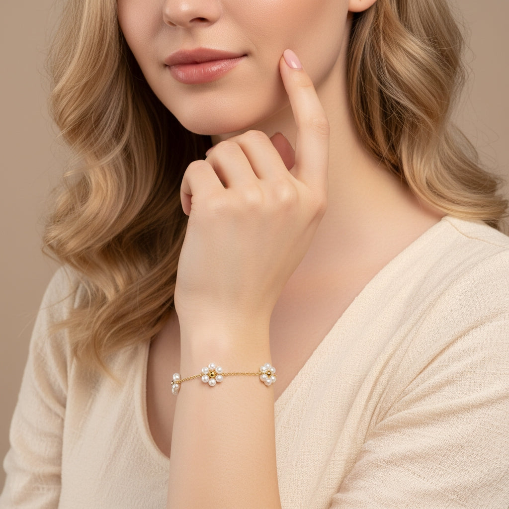 White Pearls Flower Bracelet | THE HUBBELL COLLECTIVE