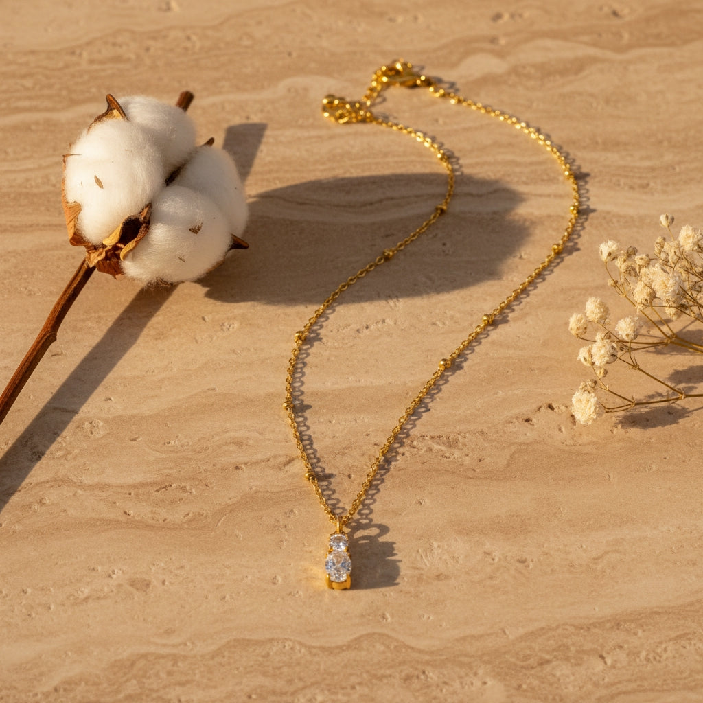 Duo Charm Pendant Beaded Necklace in Gold | THE HUBBELL COLLECTIVE