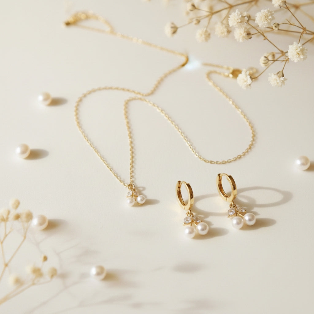 Betsy Pearl Cherry Set | Necklace & Huggie Hoops | THE HUBBELL COLLECTIVE