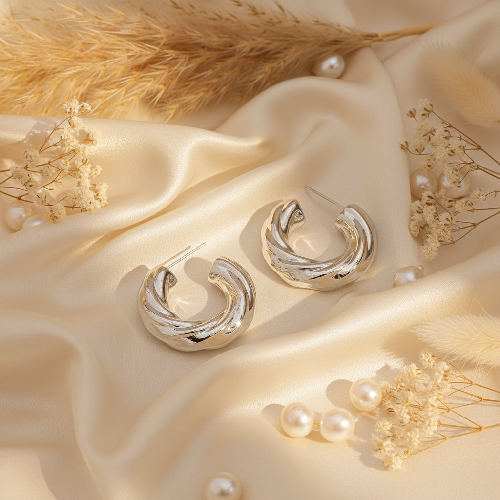 Abstract-Chic Chunky Hoop Earrings in Silver | THE HUBBELL COLLECTIVE