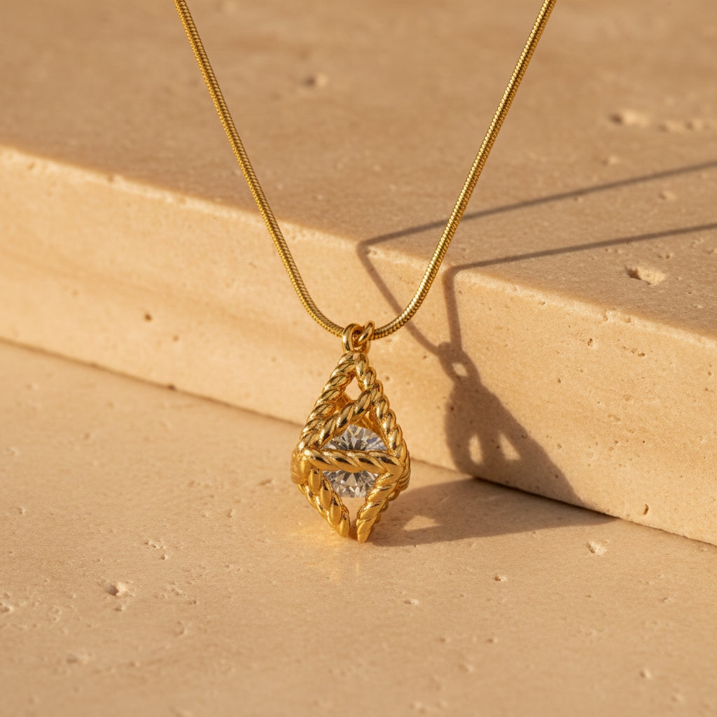Geometric Caged Pendant Necklace in Gold | THE HUBBELL COLLECTIVE