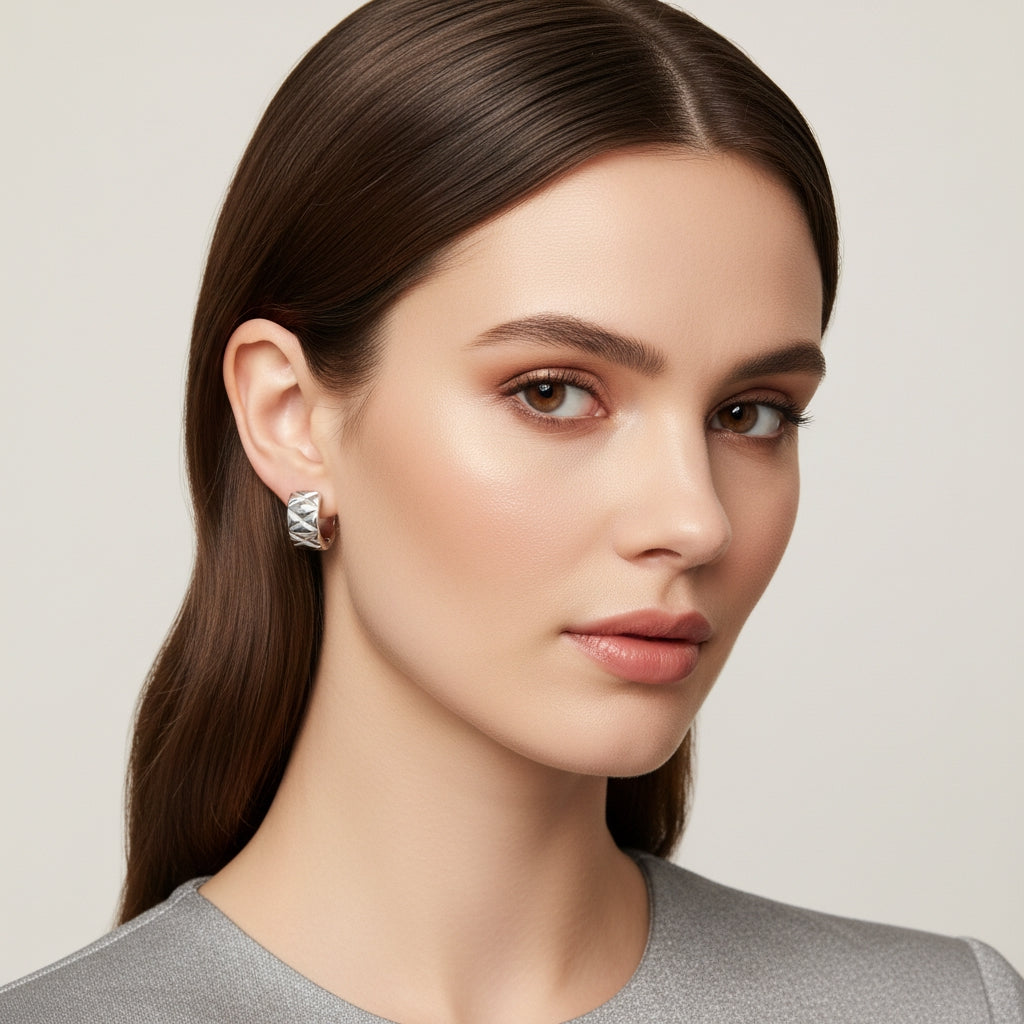 Etched Wide Mini Hoop Earrings in White Gold | THE HUBBELL COLLECTIVE
