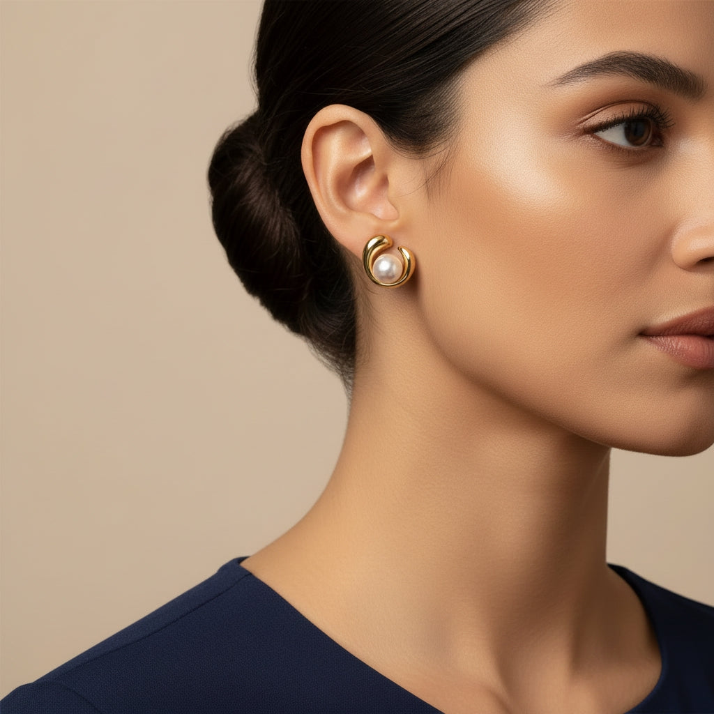Pearl Crescent Gold Hoop Earrings | THE HUBBELL COLLECTIVE