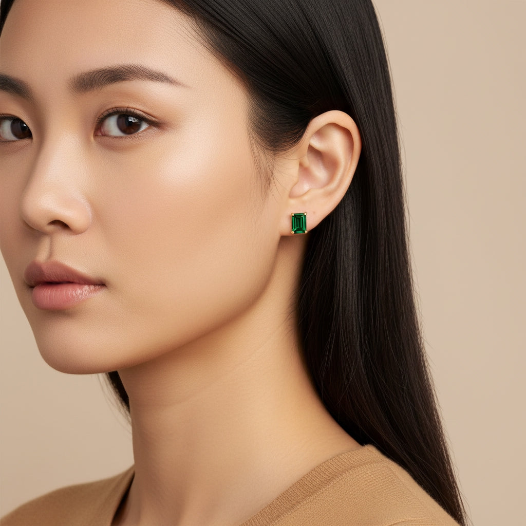 Emerald Baguette Stud Earrings | THE HUBBELL COLLECTIVE