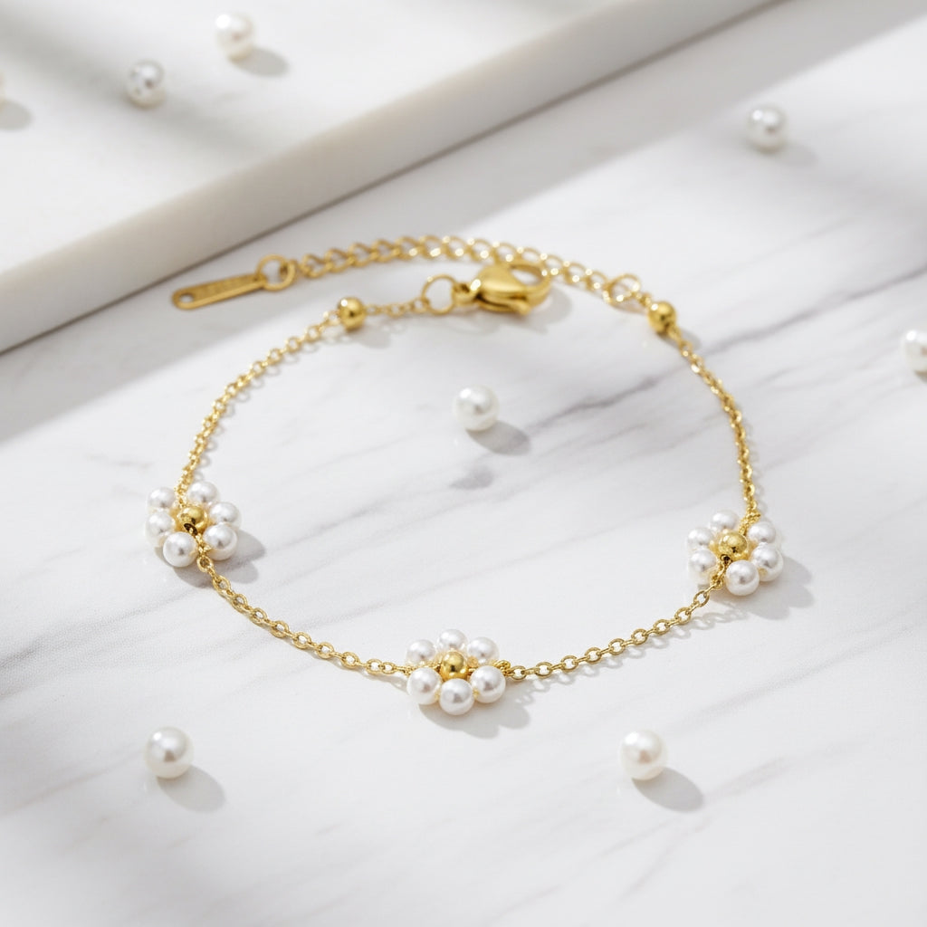 White Pearls Flower Bracelet | THE HUBBELL COLLECTIVE