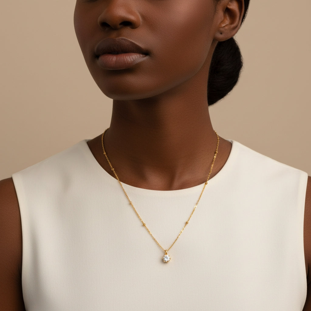 Solitaire Pendant Beaded Necklace in Gold | THE HUBBELL COLLECTIVE