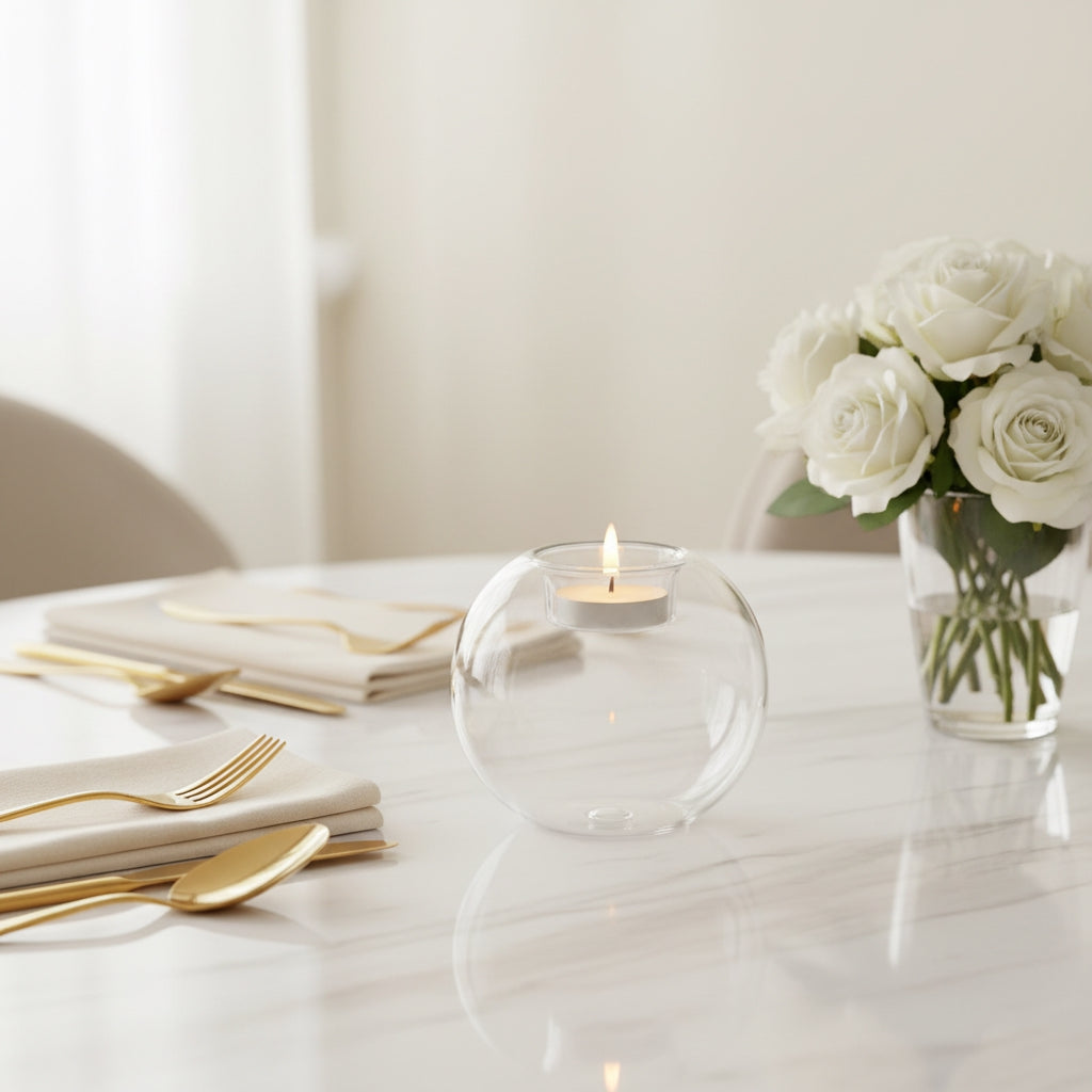 Clear Glass Sphere Candle Holder THE HUBBELL COLLECTIVE