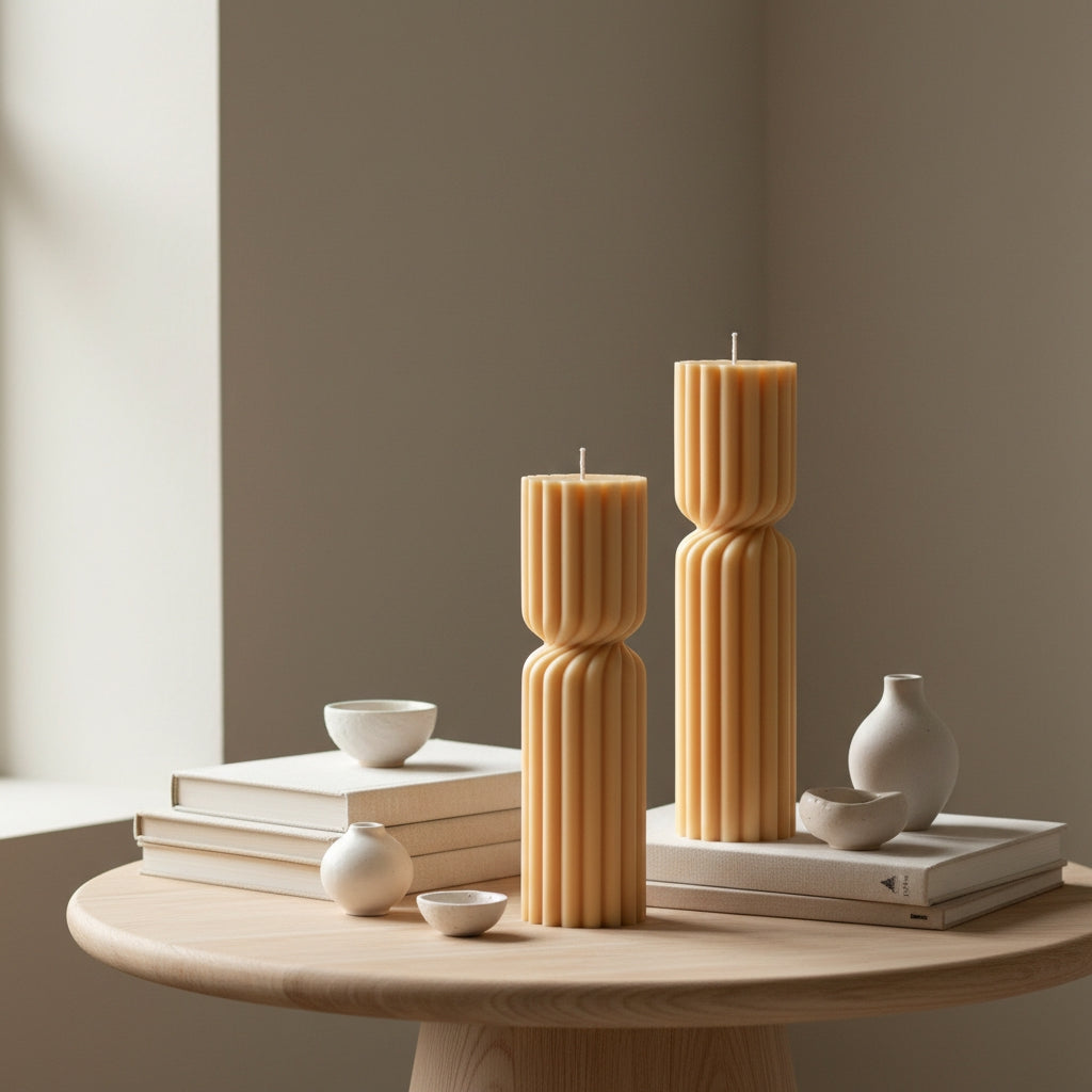 Ribbed Hourglass Soy Pillar Candle | THE HUBBELL COLLECTIVE