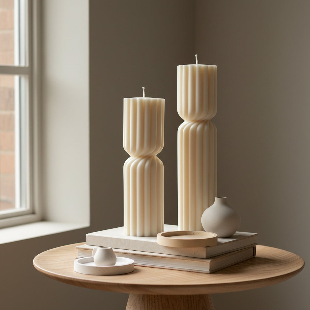 Ribbed Hourglass Soy Pillar Candle | THE HUBBELL COLLECTIVE