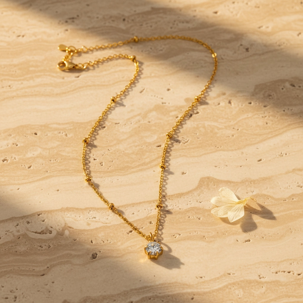 Solitaire Pendant Beaded Necklace in Gold | THE HUBBELL COLLECTIVE