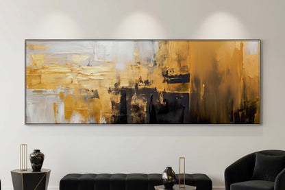 Abstract Gold & White Panoramic Canvas Print | THE HUBBELL COLLECTIVE