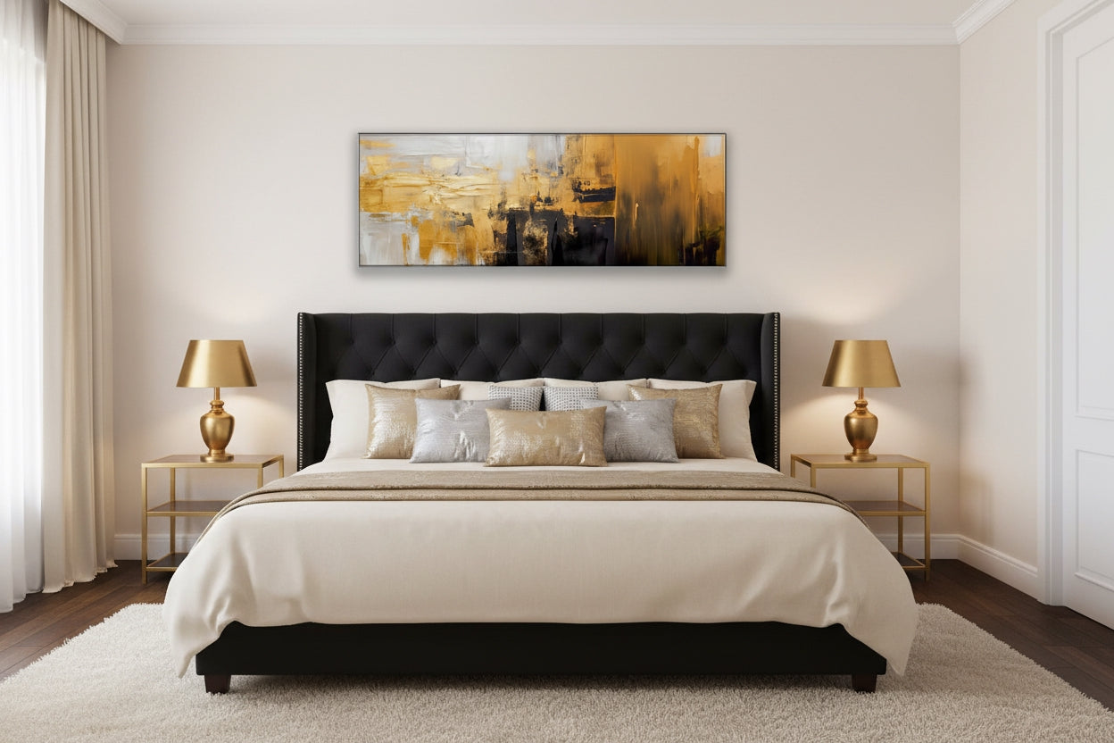 Abstract Gold & White Panoramic Canvas Print | THE HUBBELL COLLECTIVE