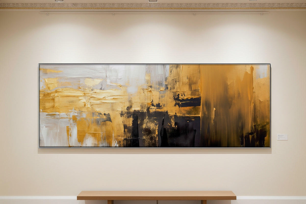 Abstract Gold & White Panoramic Canvas Print | THE HUBBELL COLLECTIVE