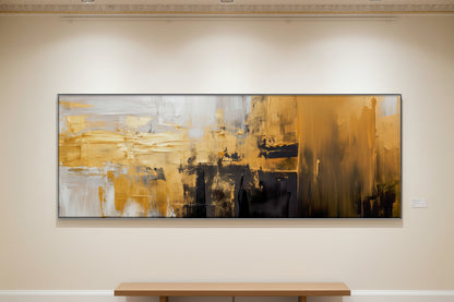 Abstract Gold & White Panoramic Canvas Print | THE HUBBELL COLLECTIVE