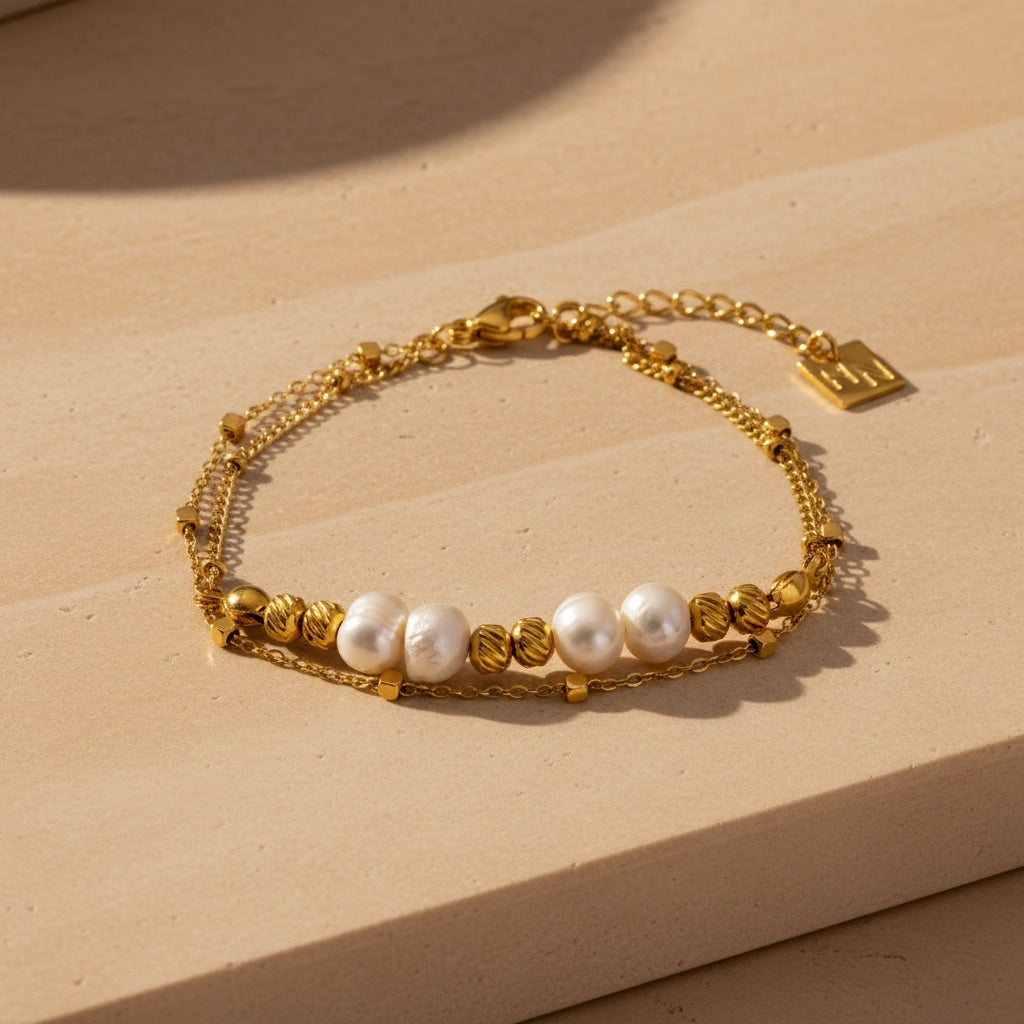 MARENTA Gold Bead & Freshwater Pearl Chain Bracelet | THE HUBBELL COLLECTIVE