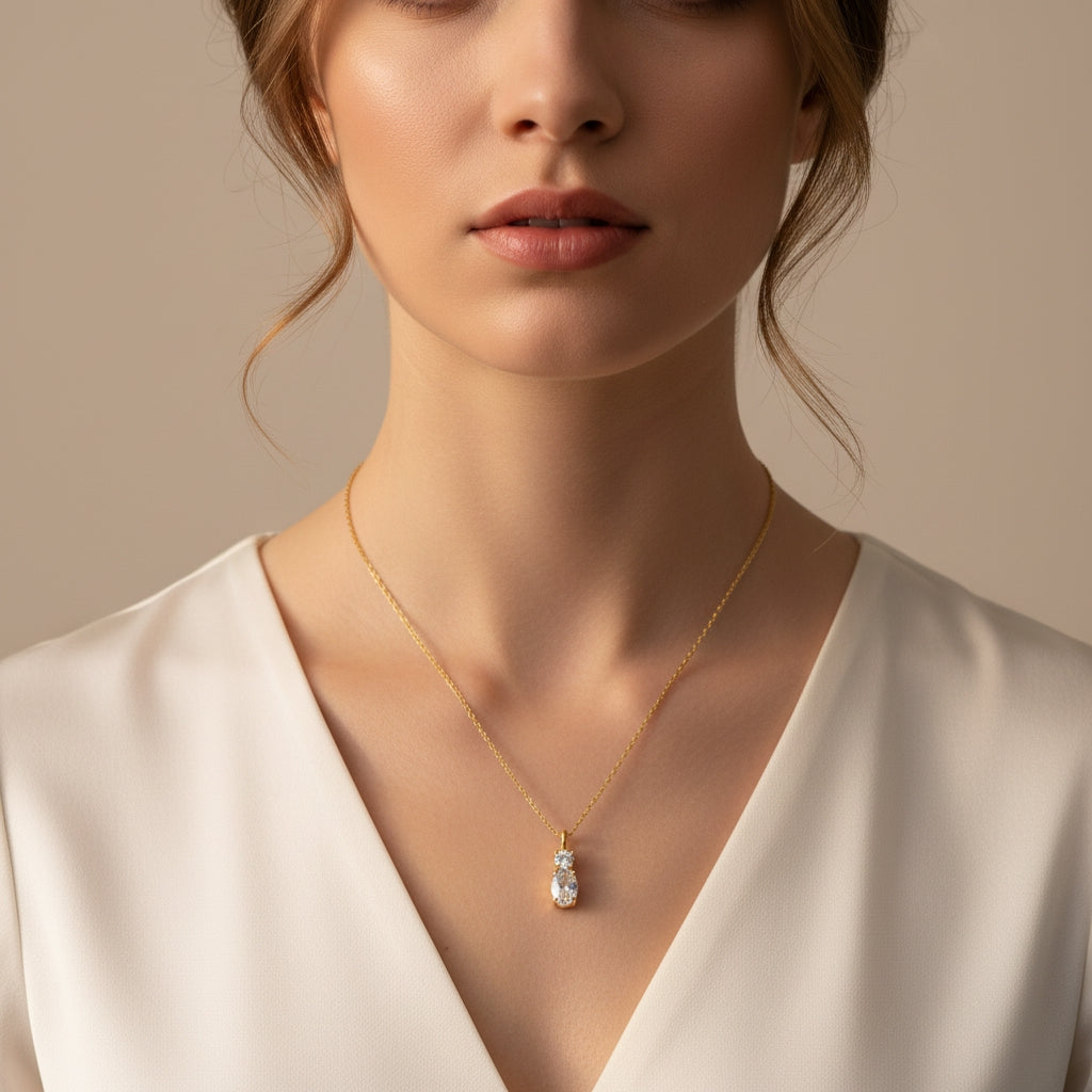 Duo Charm Pendant Beaded Necklace in Gold | THE HUBBELL COLLECTIVE