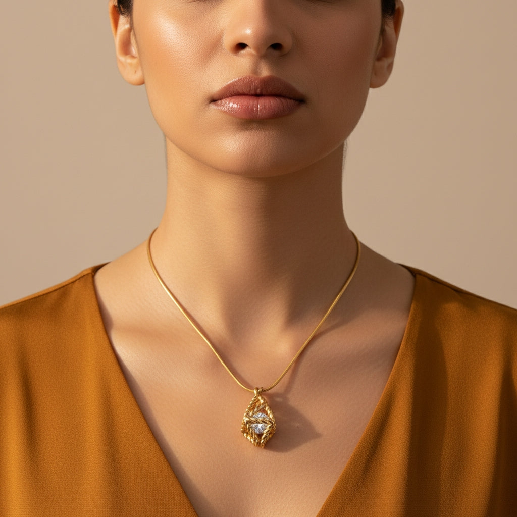 Geometric Caged Pendant Necklace in Gold | THE HUBBELL COLLECTIVE