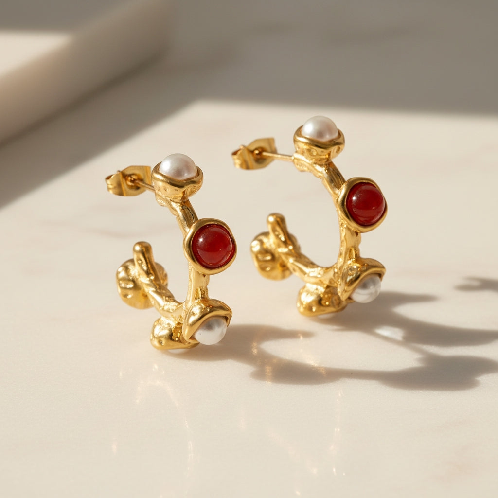 CRIMSON PEARL | 18K Gold Crescent Earrings | THE HUBBELL COLLECTIVE