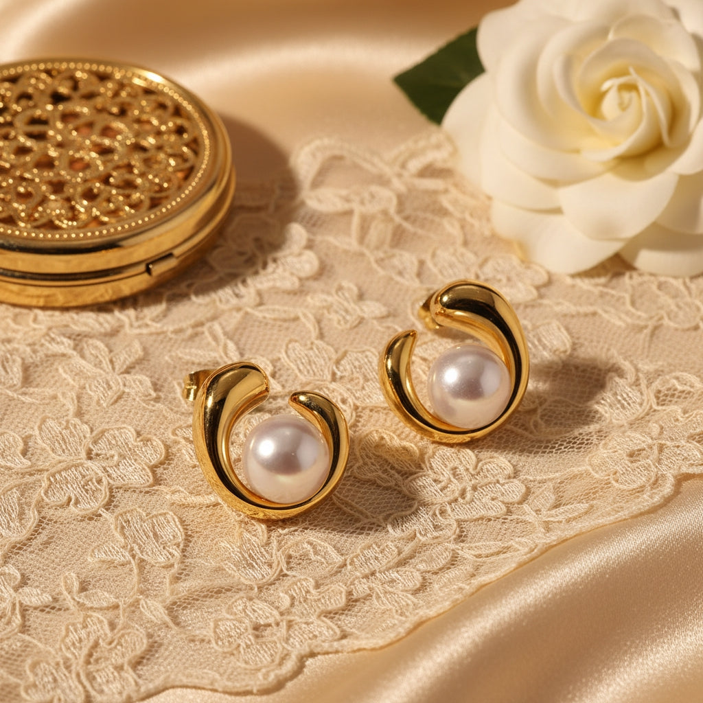 Pearl Crescent Gold Hoop Earrings | THE HUBBELL COLLECTIVE