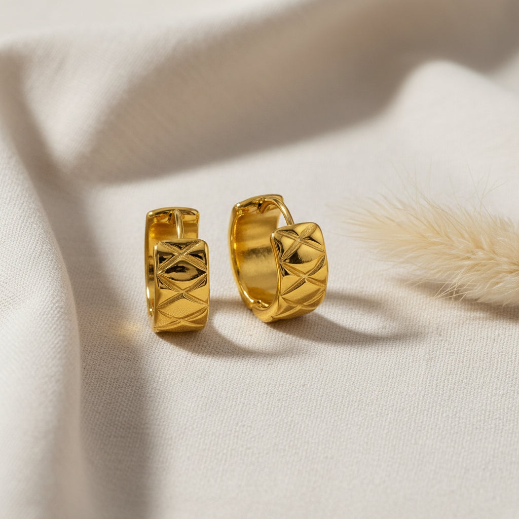 Decorative Etched Wide Mini Hoop Earrings | THE HUBBELL COLLECTIVE