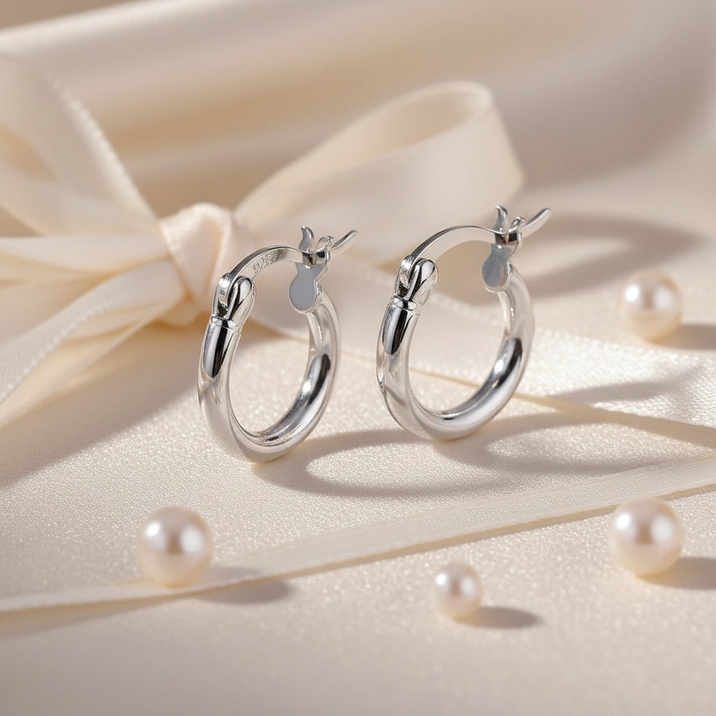 14K White Gold-Plated Sterling Silver Hoop Earrings | THE HUBBELL COLLECTIVE
