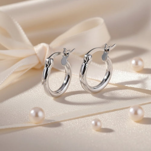 14K White Gold-Plated Sterling Silver Hoop Earrings | THE HUBBELL COLLECTIVE
