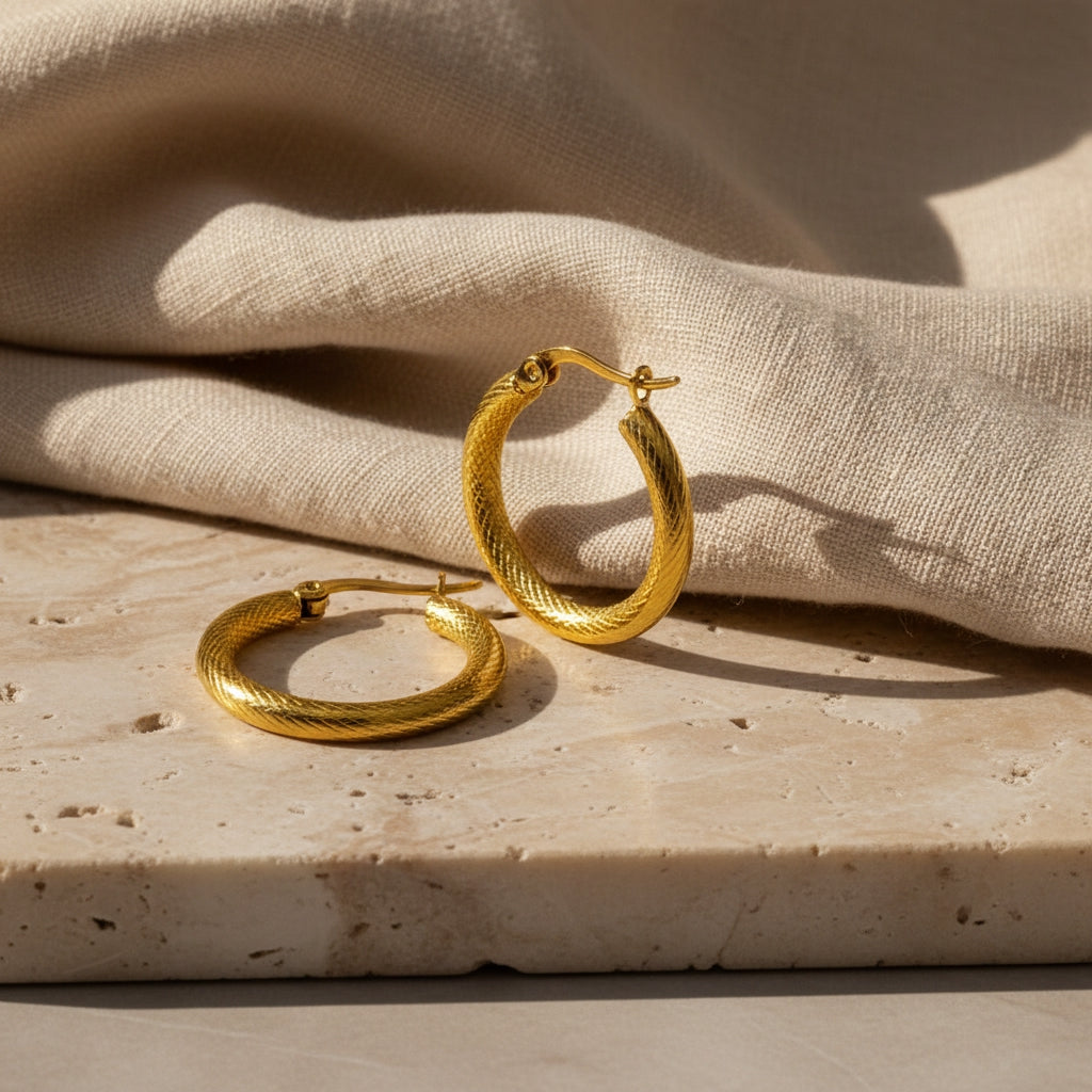 JUNKA Basket Weave Hoop Earrings in Gold | THE HUBBELL COLLECTIVE