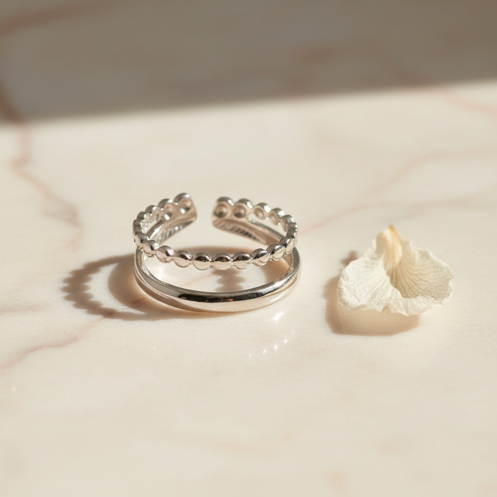 TIFFANY Double Stacked Beaded Silver Ring | THE HUBBELL COLLECTIVE